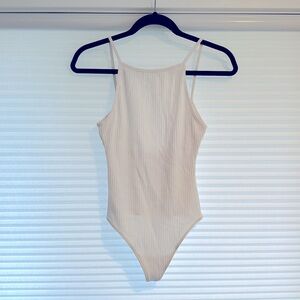 Artizia Wilfred Womens Bodysuit Small White Ribbed Top Tank Shirt One Piece